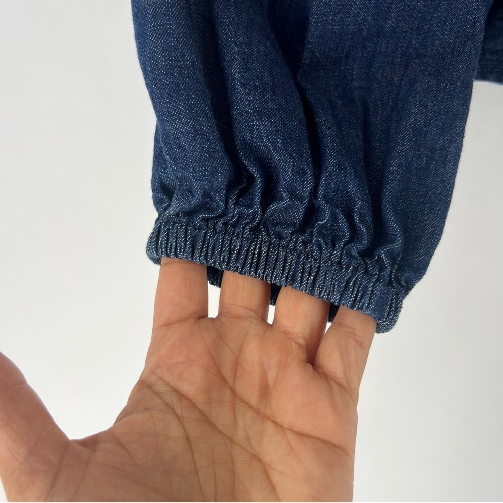 J. Crew Dark Blue Chambray Smocked Puff Sleeve Top Peasant Milkmaid - Picture 6 of 12